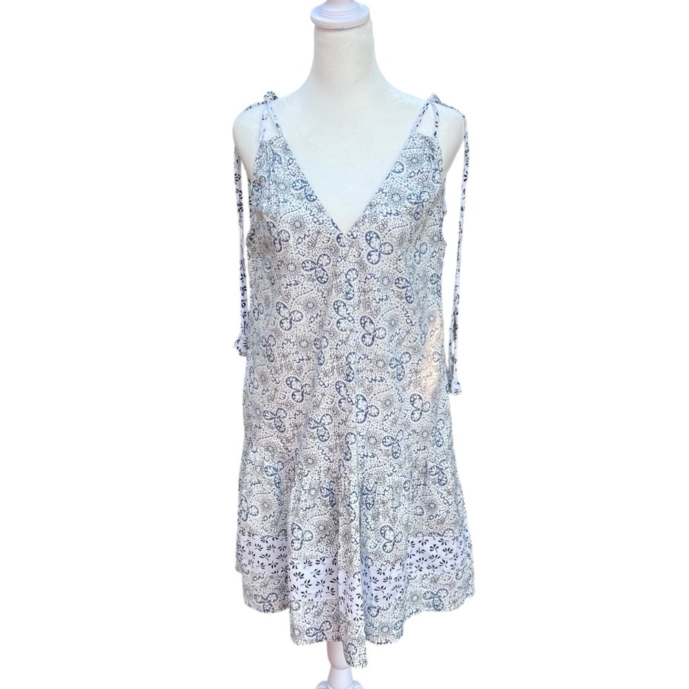 Rebecca Taylor Blue and White Floral Patterned Cotton SunDress Sleeveless Size S